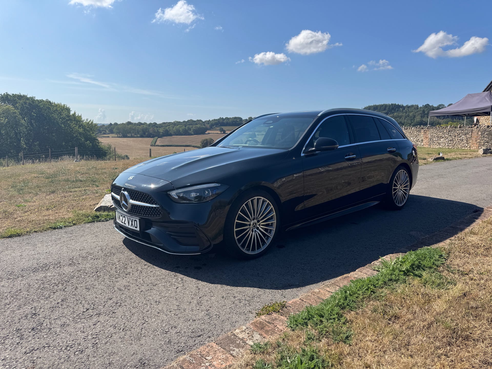 Dark Mercedes estate gleaming after a Yarty Valet clean in the East Devon countryside